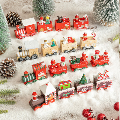 Christmas Decorations Wooden Four-section Train Diy Landscap