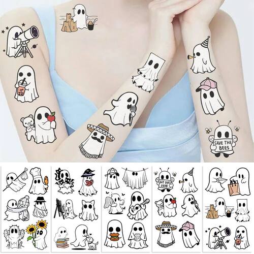 10Pcs Halloween Cute Ghost Temporary Tattoo Stickers Cartoon