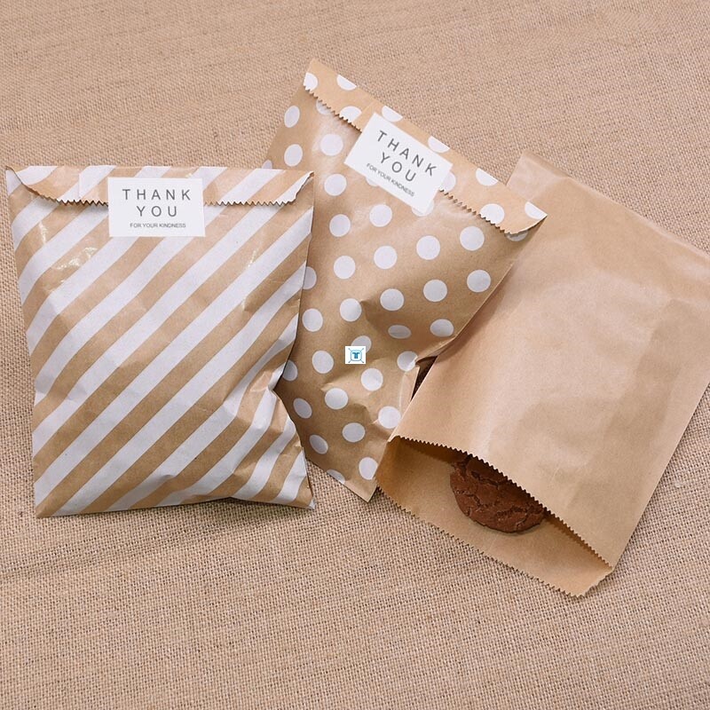 25pcs kraft paper bags treat candy bag chevron polka dot