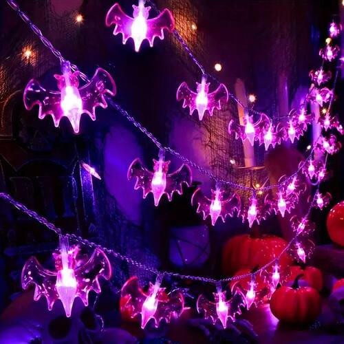 1pc 10/20 LED Halloween Purple Bat String Light Battery Powe