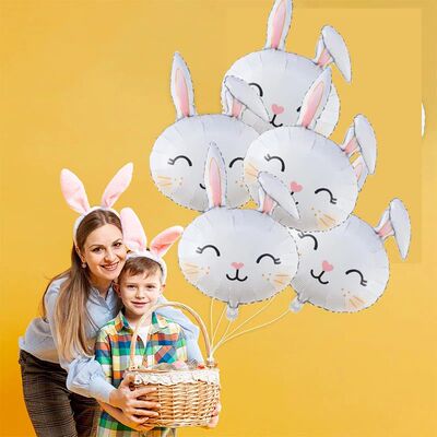 5Pcs White Bunny Balloons Easter Balloon Rabbit Head Foil Ba