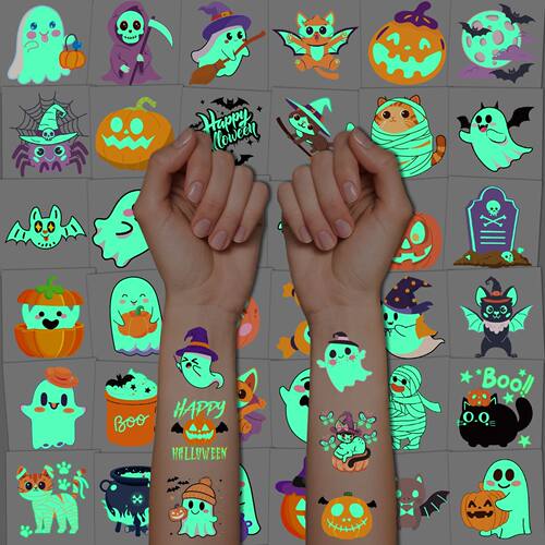 Glow-in-the-Dark Halloween Temporary Tattoos, with a variety