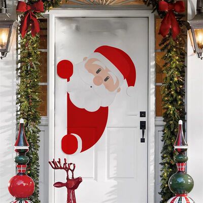 Christmas Door Stickers Cute Cartoon Santa Claus Door Decora