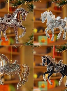 2D Acrylic Horse Car Rearview Mirror Pendant Charm Christmas