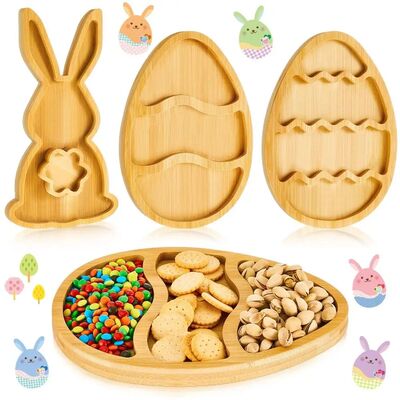 Cute Easter Bunny Serving Tray Cartoon Wooden Dining Plate M