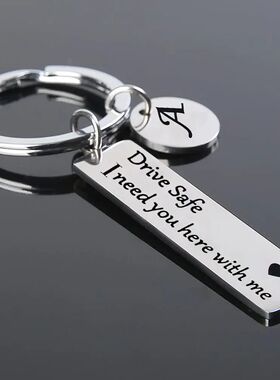 Drive Safe Keycha A-Z Initials Letters Men Women Stainless S