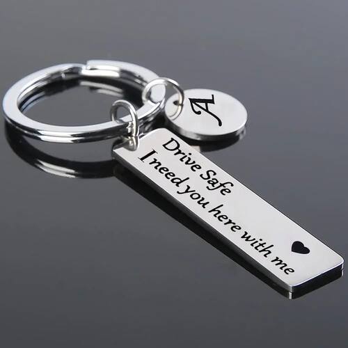 Drive Safe Keycha A-Z Initials Letters Men Women Stainless S