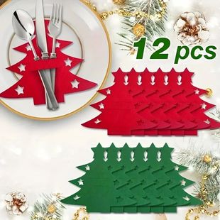 12Pcs Felt Christmas Tree Cutlery Rack Fork Spoon Bag Christ