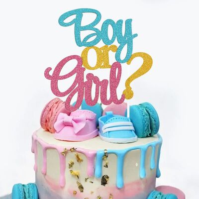 Glitter Boy or Girl Cake Toppers Gender Reveal Party Cake De