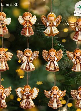 12Pcs Christmas Vintage Wooden Gingerbread Man Angel Pendant