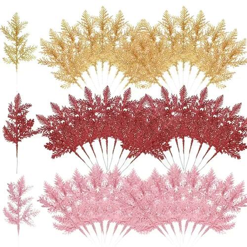 5Pcs Christmas Artificial Pine Leaves Branches Gold Simulate
