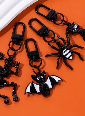 NewHalloween Cat Bat Spider Enamel Keychain Black Animal Fun