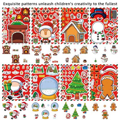 8/16Sheets Cute Cartoon Christmas Puzzle Stickers Game Make