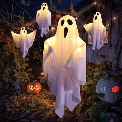 Halloween Glowing White Ghost LED Hanging Ghosts Horror Prop