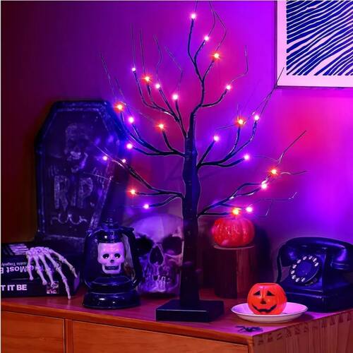 1pc 24 LED Orange And Purple Lighted Halloween Artificial Bi