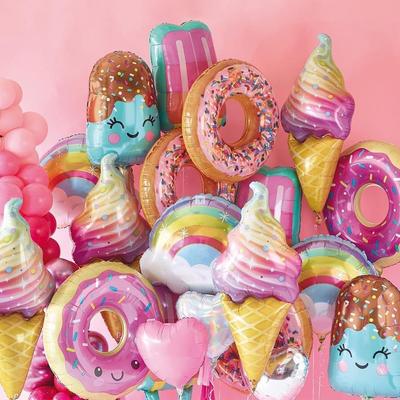1set Pink Donut Lip Ice Cream Popcorn Candy Foil Balloon
