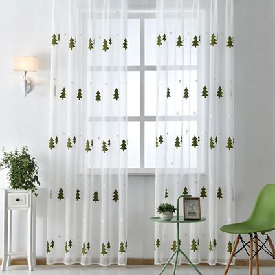Christmas Tree Curtain  for Living Room Sheer Tulle Voile Dr