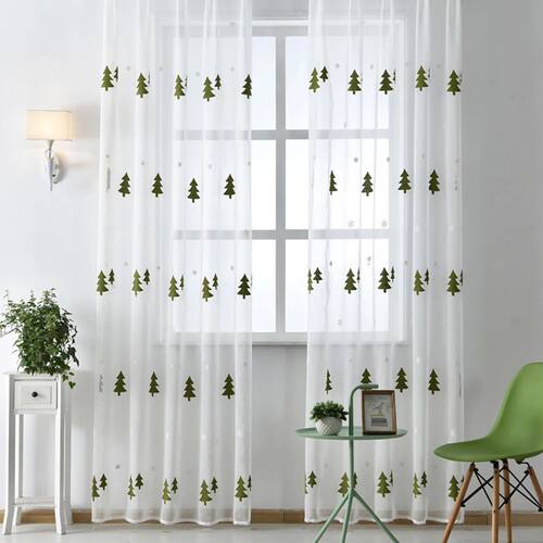Christmas Tree Curtain  for Living Room Sheer Tulle Voile Dr