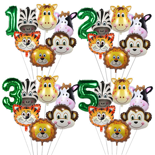 7pcs Jungle Safari Happy Birthday Balloons Animal Foil Ballo
