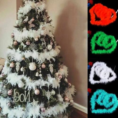 2PCS 2M Christmas Tree White Feather Boa Strip Xmas Ribbon P