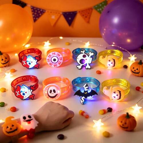 10/20/30PCS Glowing Halloween Pumpkin Ghost Bracelet Rings N