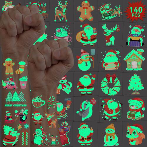 140+ PCS Glow in the Dark Christmas Tattoos, Christmas Tempo