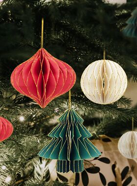 1/3Pcs Mini 3D Christmas e Paper Honeycomb Ball Garland Orna