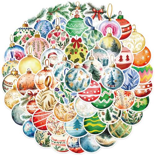 10/56PCS Cute Color Christmas Ball lamp Stickers Kids Toy DI