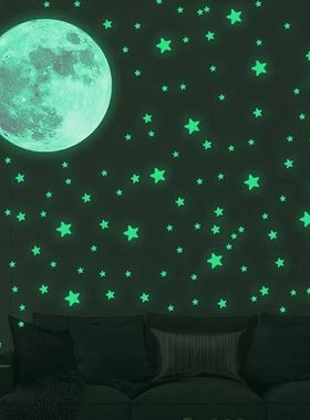 103pcs Luminous Moon and Stars Wall Stickers Glow in the Dar
