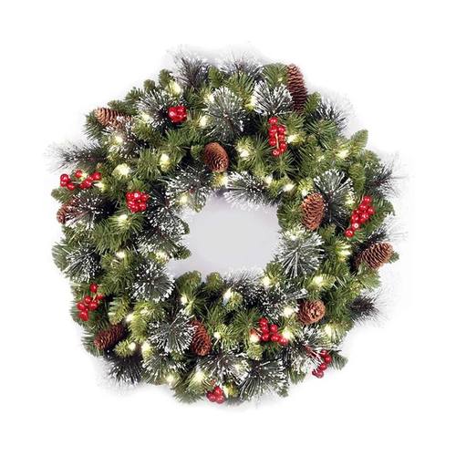 20-60cm LED Christmas Pinecone Wreath with Red Berries Artif