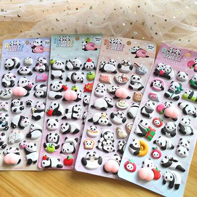 4-Piece Cute Panda Stress Relief Stickers 3D Embossed Decor