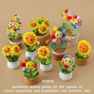 New Crochet SunFlowers Cute Knitting Flowers Potted Graduati