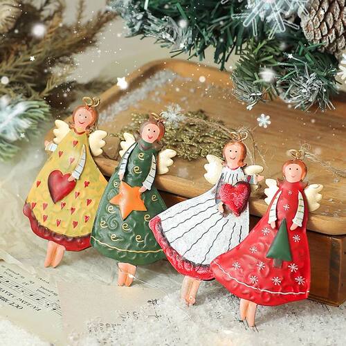 4PCS/Set Vintage Angel Hanging Decor Fantasy Wooden Xmas Tre