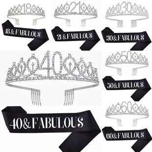 Birthday Tiara Crown Sash Women Girls 18th 21St 30Th 40Th 50