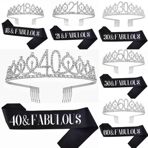 Birthday Tiara Crown Sash Women Girls 18th 21St 30Th 40Th 50