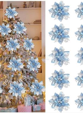 6/12pcs Glitter Christmas Flowers Xmas Tree  Artifical Flowe