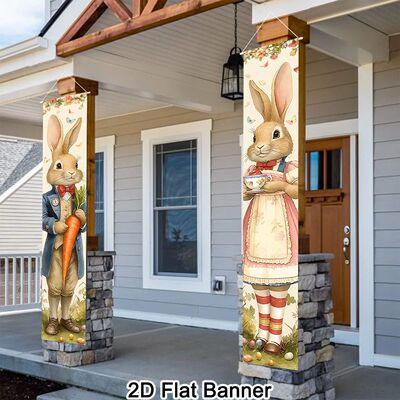 2pcs Happy Easter Bunny Door Banners Polyester Easter Egg Ho