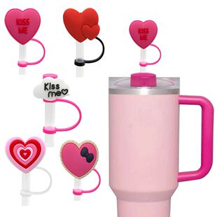 for Heart Flower 8mm Cup Cap Covers Straw Pink 5pcs