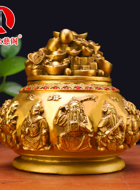 铜聚宝盆摆件黄铜米缸百福铜缸纯铜家居摆件客厅玄关装饰开业送礼
