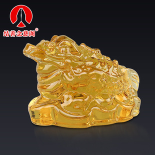 金蟾摆件水晶三足蟾蜍小号淄博琉璃金蝉客厅家居收银台桌面装饰品