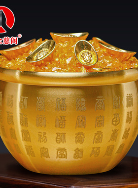 黄铜米缸百福缸铜缸摆件聚宝盆纯铜钥匙收纳铜盆存钱罐铜制工艺品