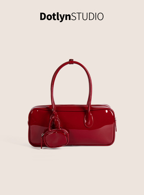 Dotlyn大容量漆皮亮面手提包新款红色单肩包小众通勤波士顿包包女