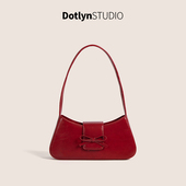 dotlyn新款 韩国东大门小众设计红色法棍包质感百搭通勤单肩腋下包