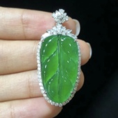 直播专拍天然A货冰种阳绿翡翠叶子金枝玉叶吊坠挂件女18K金钻镶嵌