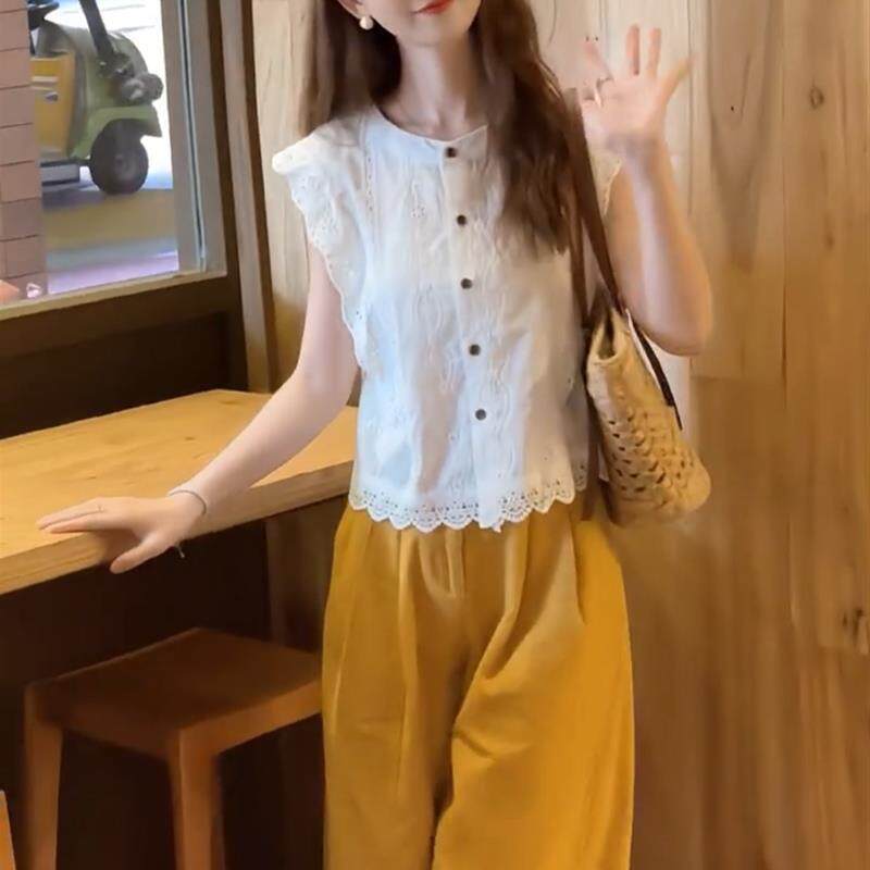 今年流行的漂亮套装女夏季小飞袖上衣阔腿裤小个子显高时尚两件套