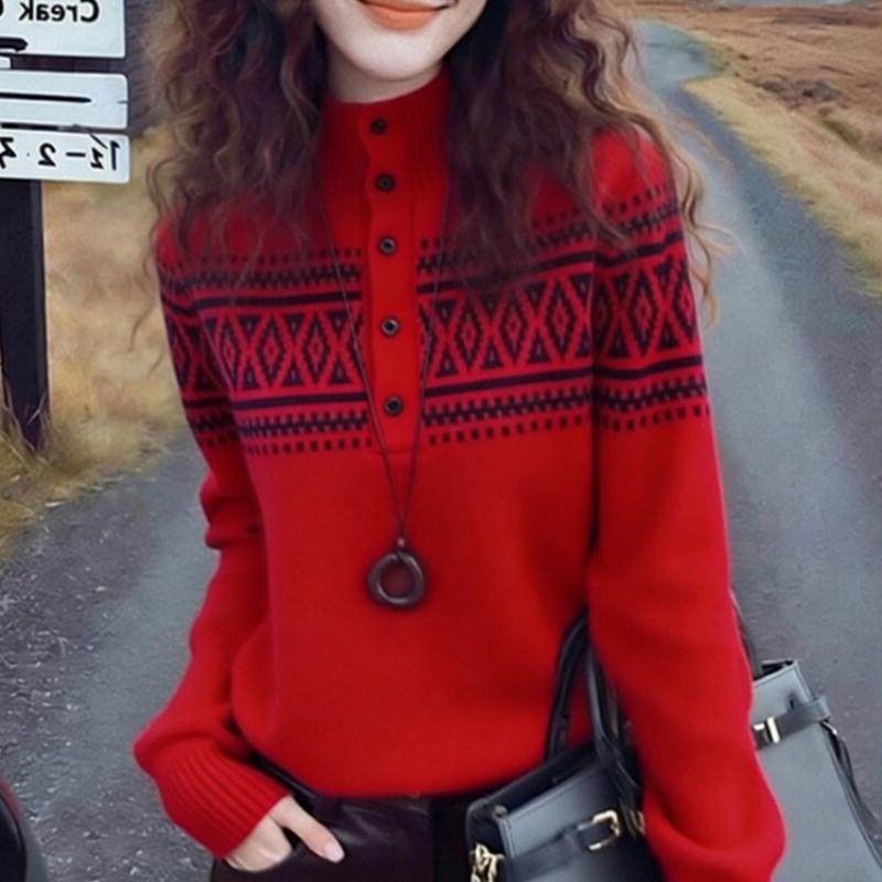 小个子半高领费尔岛毛衣女2026年春季新款时尚超好看减龄针织上衣