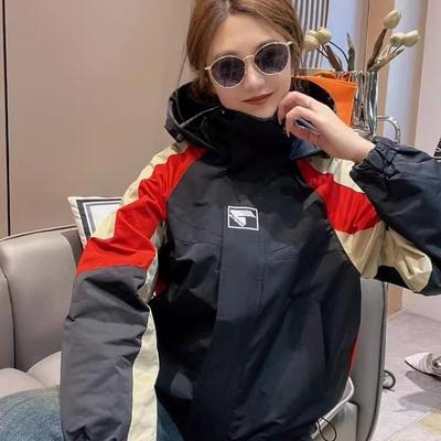 美式街头冲锋衣女2023秋冬新款夹棉棒球服拼接撞色薄棉服短款棉袄