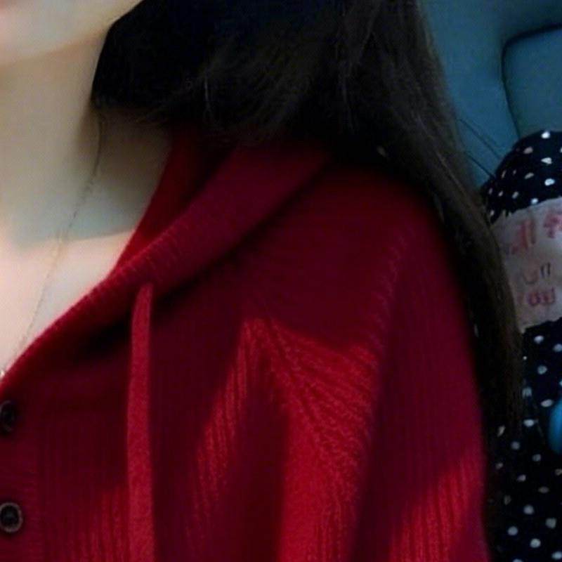 好看独特红色连帽针织衫女2026春秋新款厚棉T女外穿显瘦百搭毛衣