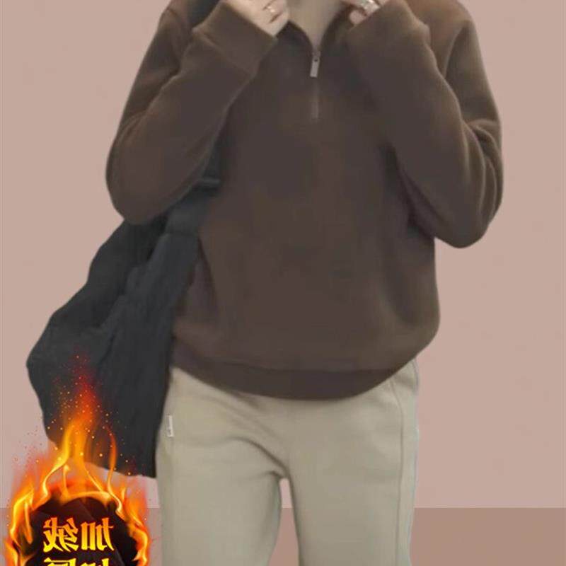新款德绒2023秋冬爆款女士短版卫衣打底衫女装小个子加绒加厚上衣