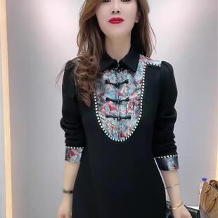 新中式国风高级感连衣裙女2025冬季新款收腰显瘦气质名媛小黑裙潮